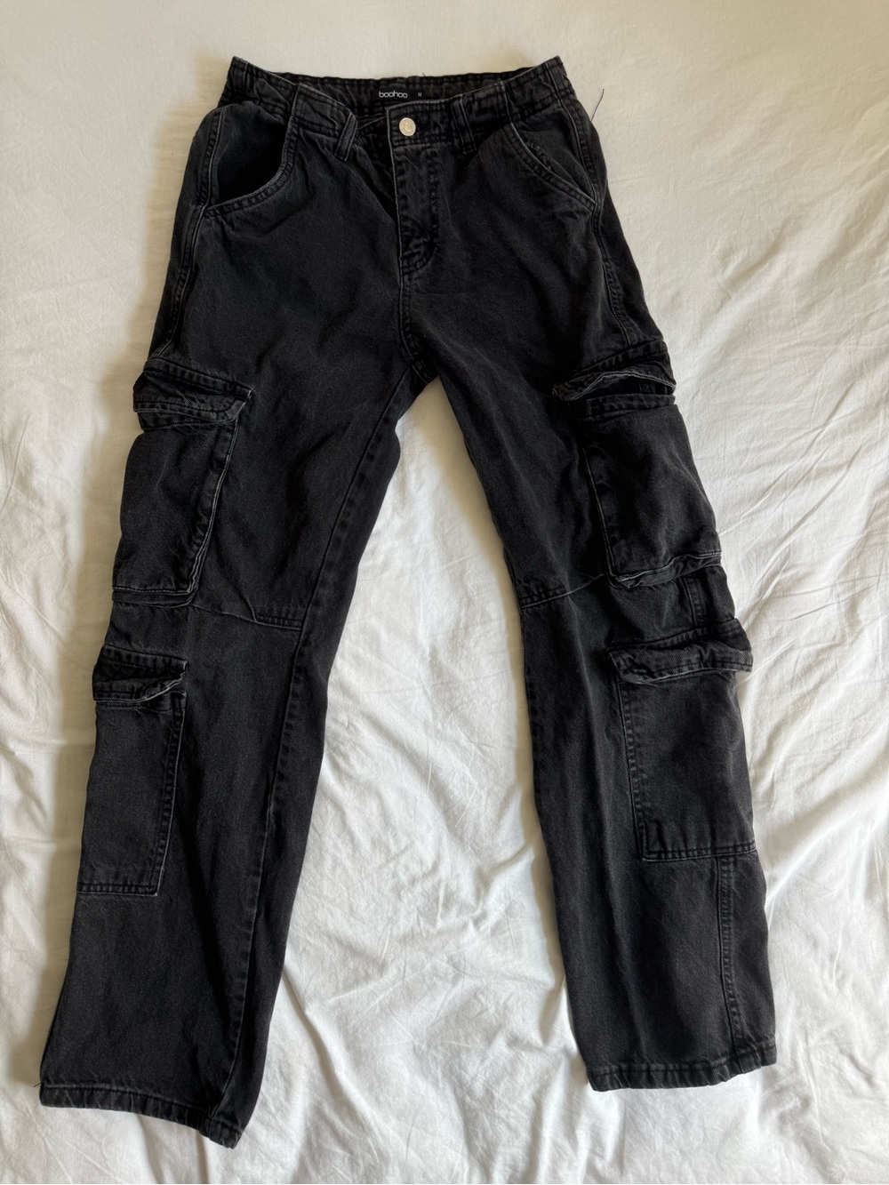 Boohoo Washed Black Multi-Pocket Cargo Jeans M